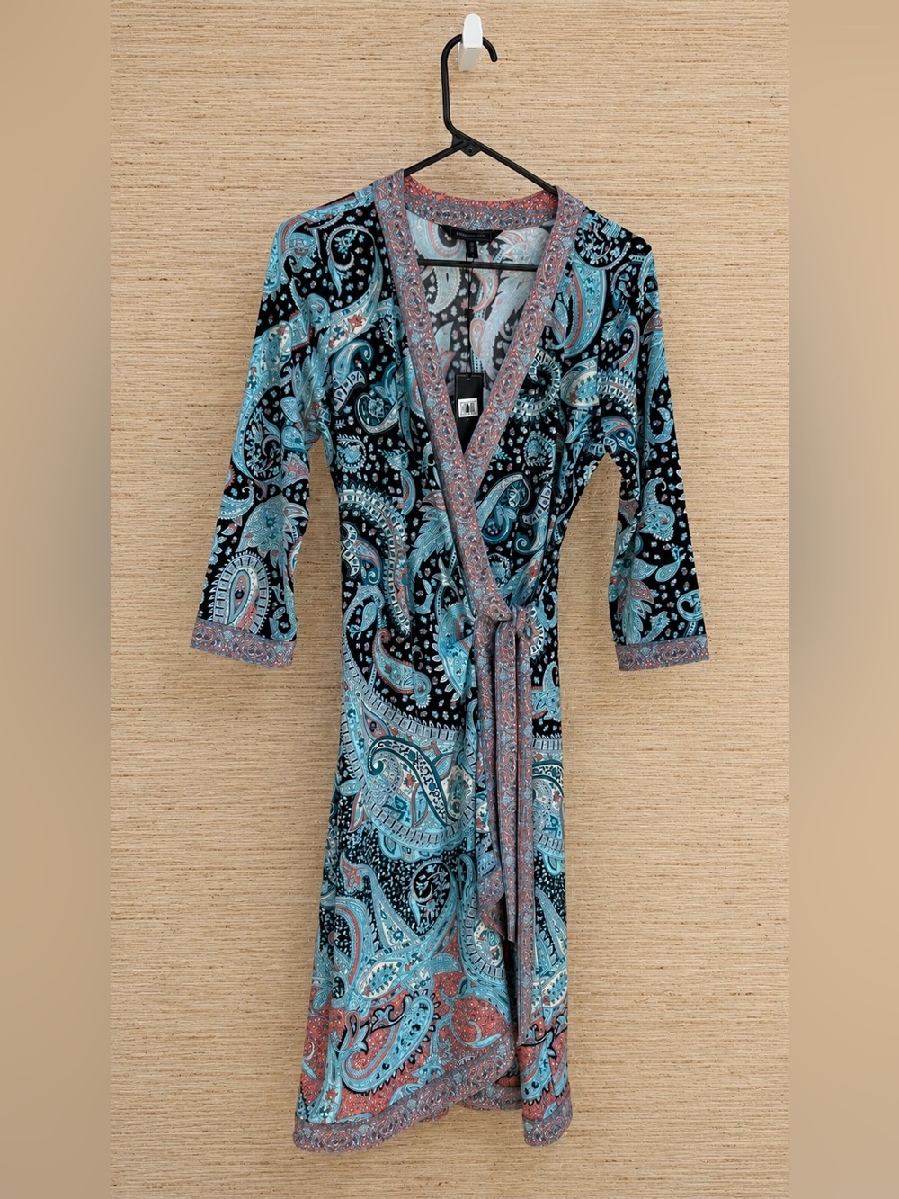 BCBG MaxAzria Adele 3/4 Sleeve Wrap Dress Paisley Boho Western Resort Career, M - Picture 3 of 16
